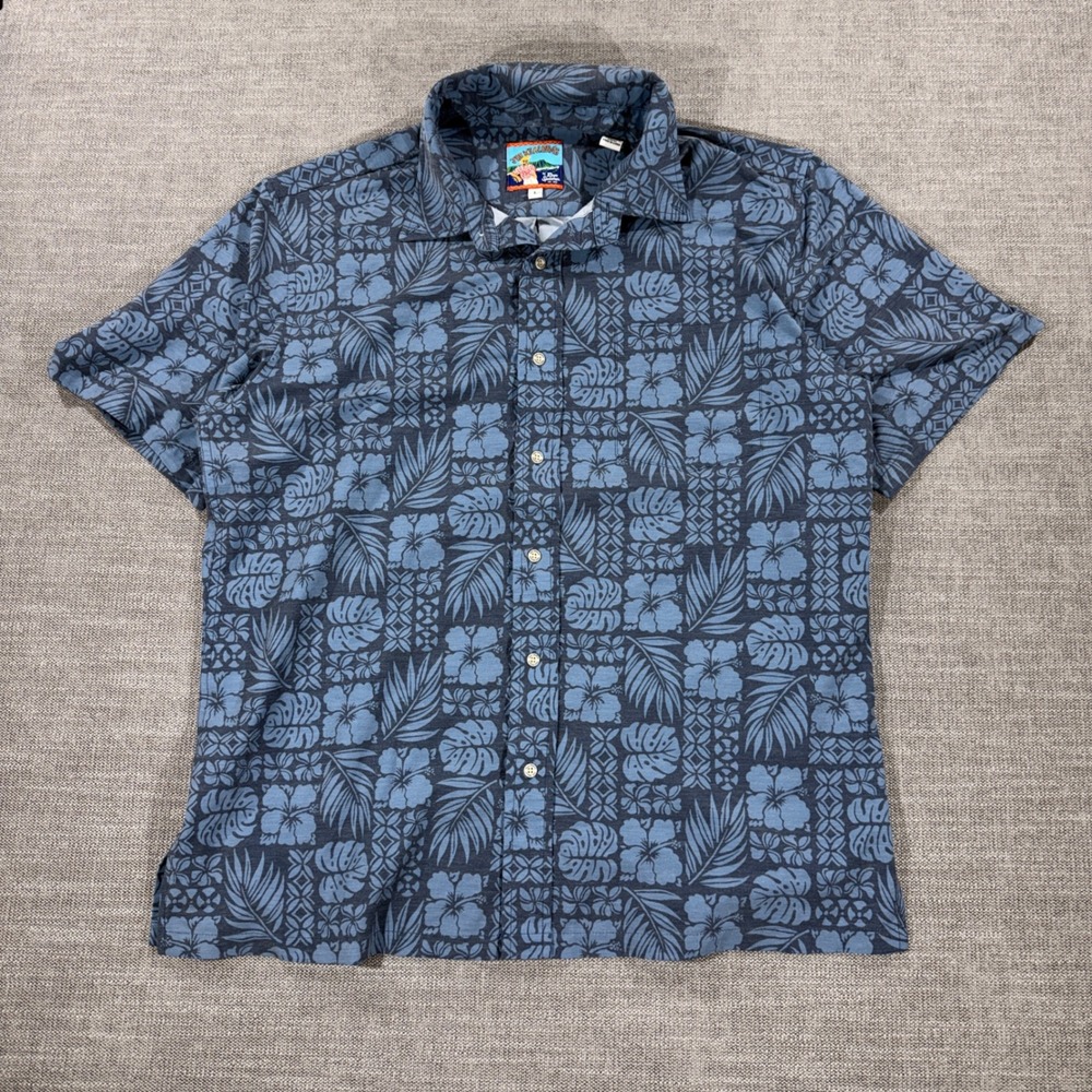 Reyn Spooner Joe Kealoha Shirt Mens Large Blue Excellent Tropical Hawaiian Aloha